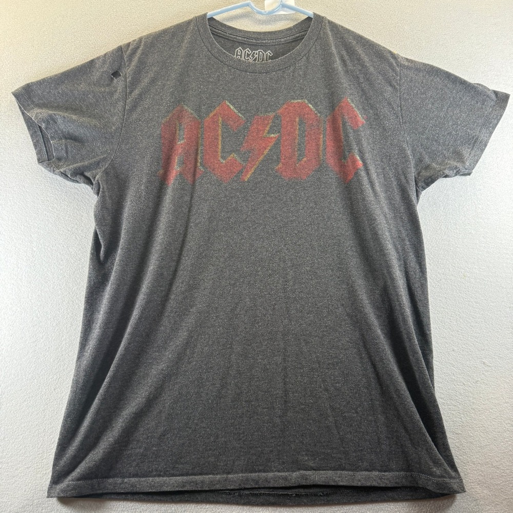 ACDC Graphic T-Shirt Mens Large Gray Short Sleeve Rock Band Distressed Logo 1041